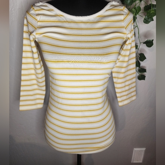 Matilda Jane Mustard Stripe Button Accent Top Size XS - Picture 2 of 13